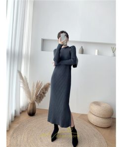 ニットワンピース | レディース 冬 きれいめ ロング おしゃれ 秋冬 長袖 ハイネック サイドスリット セクシー 同窓会 デート 大人フェミニン 女子会 韓国風
