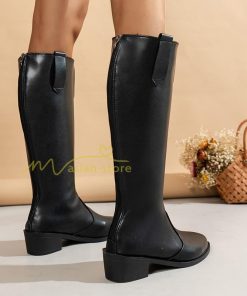 ロングブーツ | レディース ブーツ 秋冬 黒ブーツ シューズ 靴 太ヒール チャンキーヒール 合皮ブーツ PUブーツ ロング靴 COS 後ろファスナー くつ コスプレ