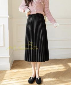 スカート | プリーツロングミモレ丈 Aラインウエストゴム ハイウエスト 秋冬 無地 ゆったり 大人 通学通勤 プリーツ エレガント