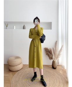 ニットワンピース | ニット ワンピース レディース 秋冬 春  Vネック 長袖 ロング丈 スリット キレイめ 上品 お出かけ 送料無料 女子会 二次会 同窓会 デート