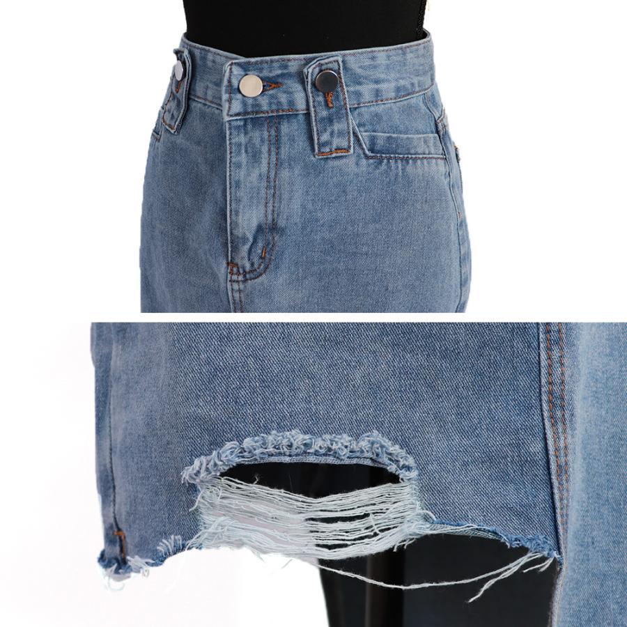 ひざ丈スカート | デニムスカート レディース ダメージ加工