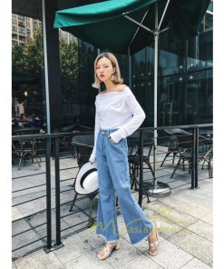 在庫ある | 短納期デニムワイドパンツ レディースボトムスジーンズ 九分丈パンツ デニムボトムス デニムパンツ 春夏秋 薄手 ゆったり 通学通勤 着痩せ ハイウエスト OL 無地