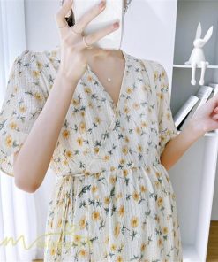 ワンピース | マタニティレディース 着痩せ 小花柄 Vネック マタニティ Aライン 夏新作 ひざ丈 韓国風 半袖 カジュアル 妊婦服 マタニティウェア