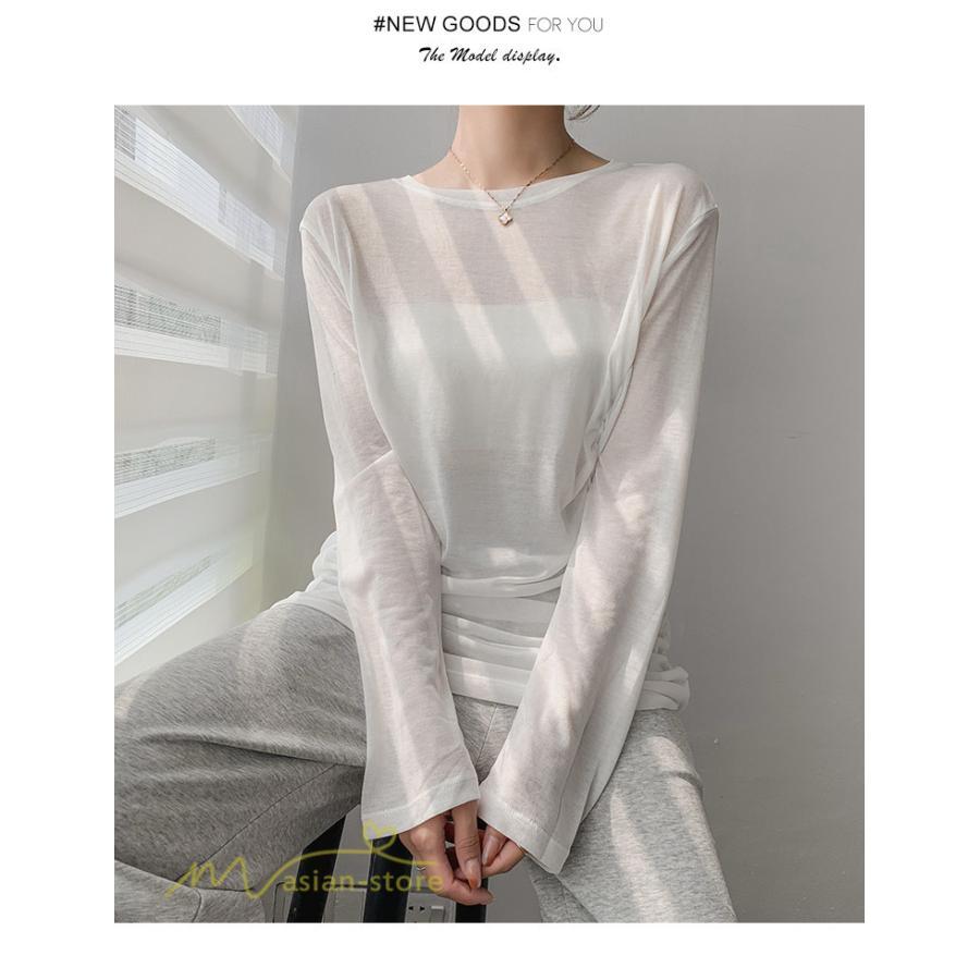 tシャツ・カットソー | Tシャツ Tシャツ レディース 無地 長袖 トップス カジュアルTシャツ おしゃれ クルーネック 秋服 夏秋 インナー 日常感 大きいサイズ 薄手 タック ゆったり 上品