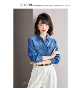 シャツ・ブラウス | デニムシャツ シャツ トップス レディース ブラウス 着痩せ デニム コットン カジュアル エレガント 通勤 通学 オシャレ 上品 ナチュラル 冬 キレイめ 秋 可愛い