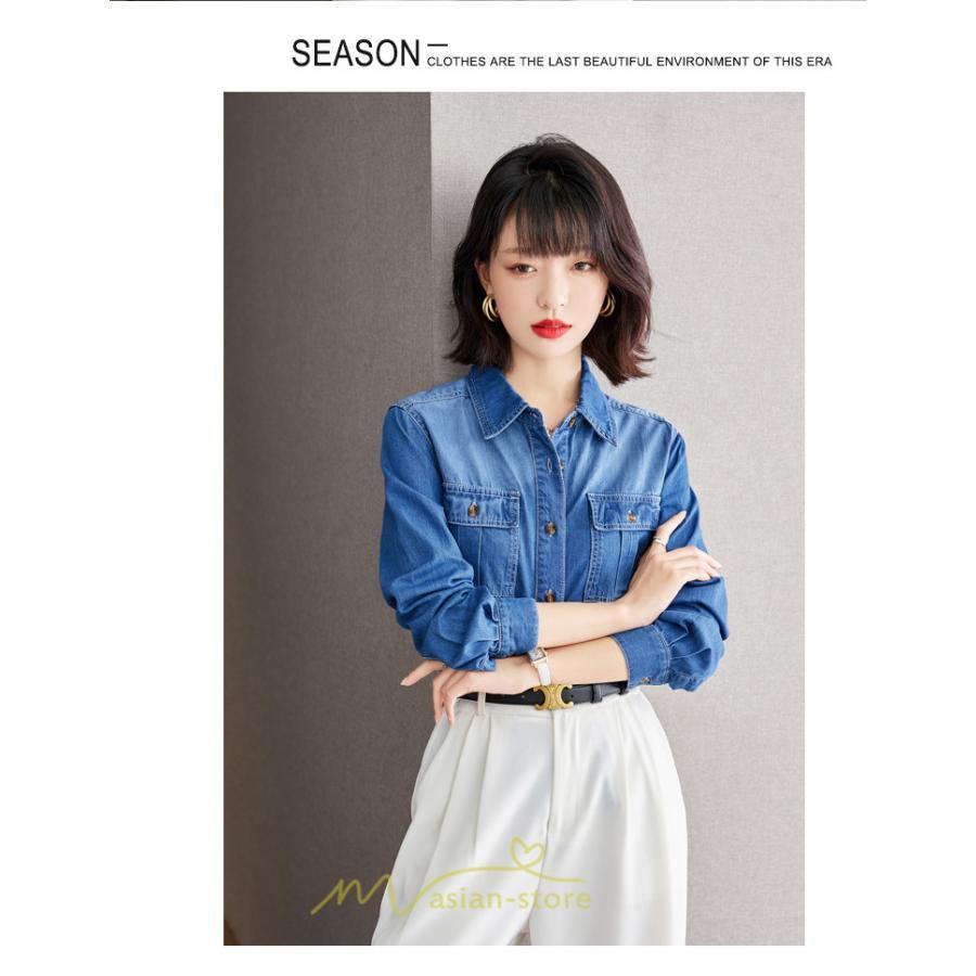 シャツ・ブラウス | デニムシャツ シャツ トップス レディース ブラウス 着痩せ デニム コットン カジュアル エレガント 通勤 通学 オシャレ 上品 ナチュラル 冬 キレイめ 秋 可愛い