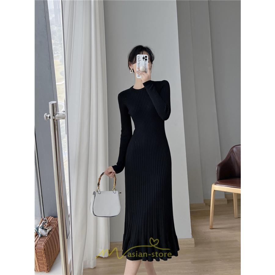 ニットワンピース | ロングワンピース ワンピース レディース ロング丈 秋 冬 マーメイド 着痩せ セクシー 足細効果 韓国風 20代30代40代50代 フェミニン
