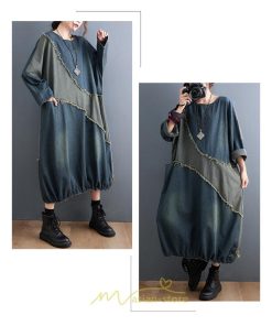 デニムワンピース | デニム ワンピース 春 秋 長袖 レディース カジュアル ひざ下 ミモレ丈 ゆったり 体型カバー ワンピ おしゃれ ワンピース 可愛い 大きいサイズ