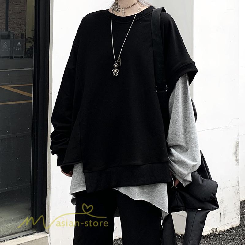 パーカー | 不規則 トップス レディース 2021新作 ワイドプルオーバー フードなし Tシャツ 長袖 インナー 日常感 着回し ゆったり 単品売り カジュアル