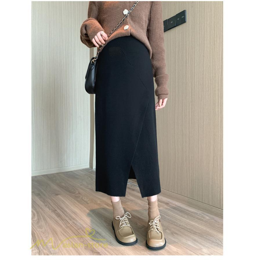 スカート | レディース マタニティウェア ロング丈 秋 冬 2022新作 妊婦服 裾口スリット 体型カバー ママ 産前 産後 ウエスト調整 マタニティきれいめ
