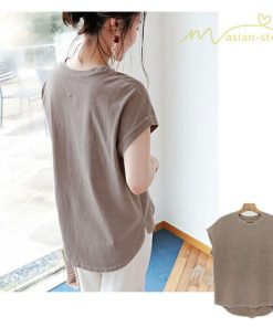 tシャツ・カットソー | Tシャツ Tシャツ レディース トップス ピグメント加工 フレンチスリーブ Tシャツ カットソー スリット 半袖 カジュアル 女性着 無地 普段 トップス シンプル