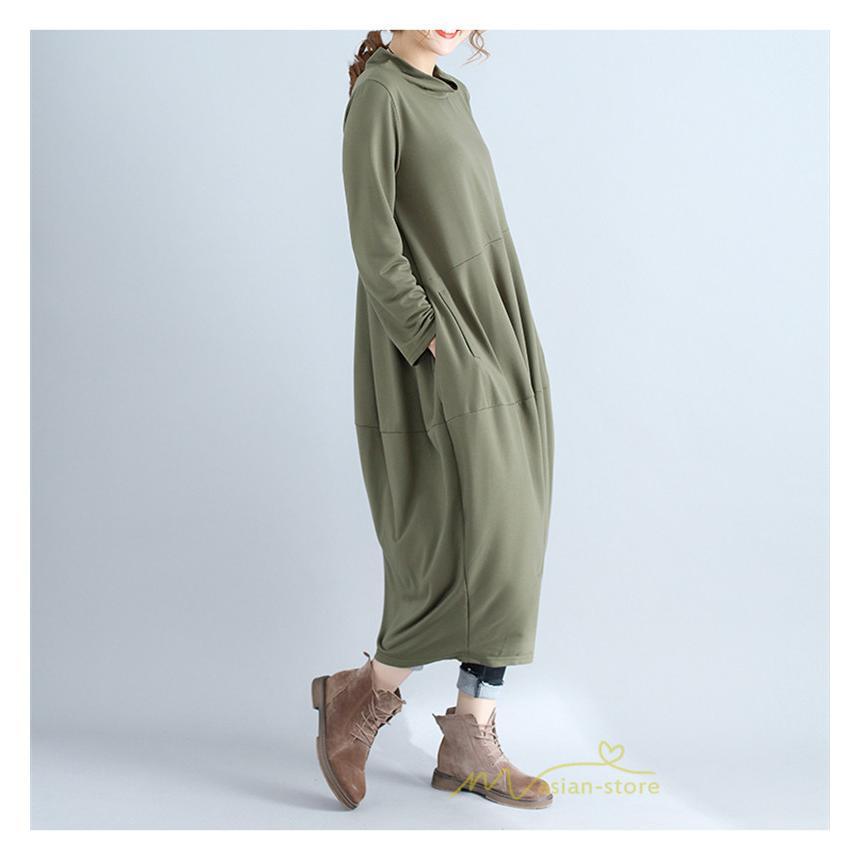 マキシ | ワンピース レディース 春秋 長袖 ゆったり ロング丈ワンピース シンプル 体型カバー 大きいサイズ 新作 カジュアル きれいめ 無地 30代 40代 着痩せ