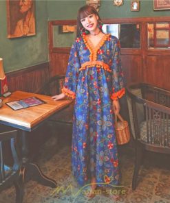 マキシ | ワンピース 長袖 ゆったり 夏秋 レディース 個性的 マキシ丈 楽ちん 体型カバー エスニック 着痩せ 赤 青 オレンジ レトロ 高品質 民族風 20代30代40代 旅行 海