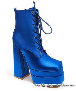 ショートブーツ | 大きいサイズ26.5cm レディース 厚底ブーツ 上品 ブーツ 秋冬 春 チャンキーヒール ハイヒール 太ヒール レースアップ コス スクエアトゥ