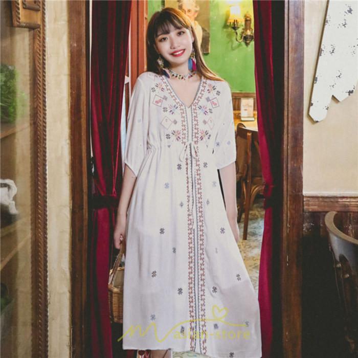 マキシ | ワンピース 膝下 カジュアル 上品 きれいめ 通勤 レディース 七分袖 体型カバー インスタ映え 撮影 個性的 クラシック 大人可愛い 高級感 普段使い 海外旅行