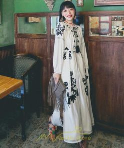 マキシ | ロングワンピース ワンピース エスニック コットンリネン 綿麻 花柄 リゾート 長袖 カジュアル 大人 夏秋 きれいめ 秋新作 スリット 体型カバー ゆったり