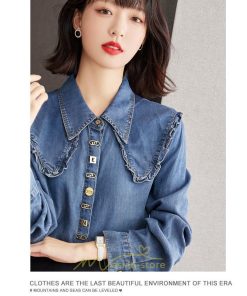 シャツ・ブラウス | デニムシャツ シャツ トップス レディース ブラウス 着痩せ デニム カジュアル エレガント 通勤 通学 オシャレ キレイめ 秋 上品 2022 可愛い 冬 ナチュラル