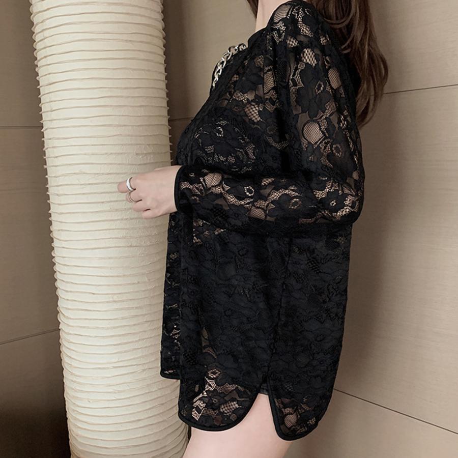 透かし編みトップス | シースルーレーストップス 花柄 春