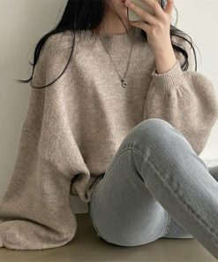 ニット・セーター | ニット レディース 秋冬 厚手 トップス セーター 秋服コーデ 長袖 パフスリーブ ボリューム感 スリット ゆったり 30代 上品 無地 大人 ニットセーター 大きめ