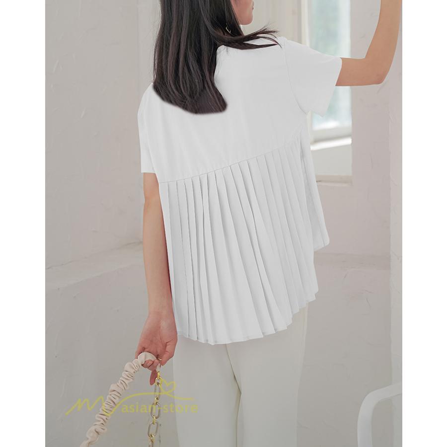 tシャツ・カットソー | Tシャツ レディース 春 夏 秋 Tシャツ 半袖 ブラウス かわいい プリーツTシャツ 無地 半袖 ゆったり 20代 きれいめ 40代 カットソー シンプル 韓国風 30代