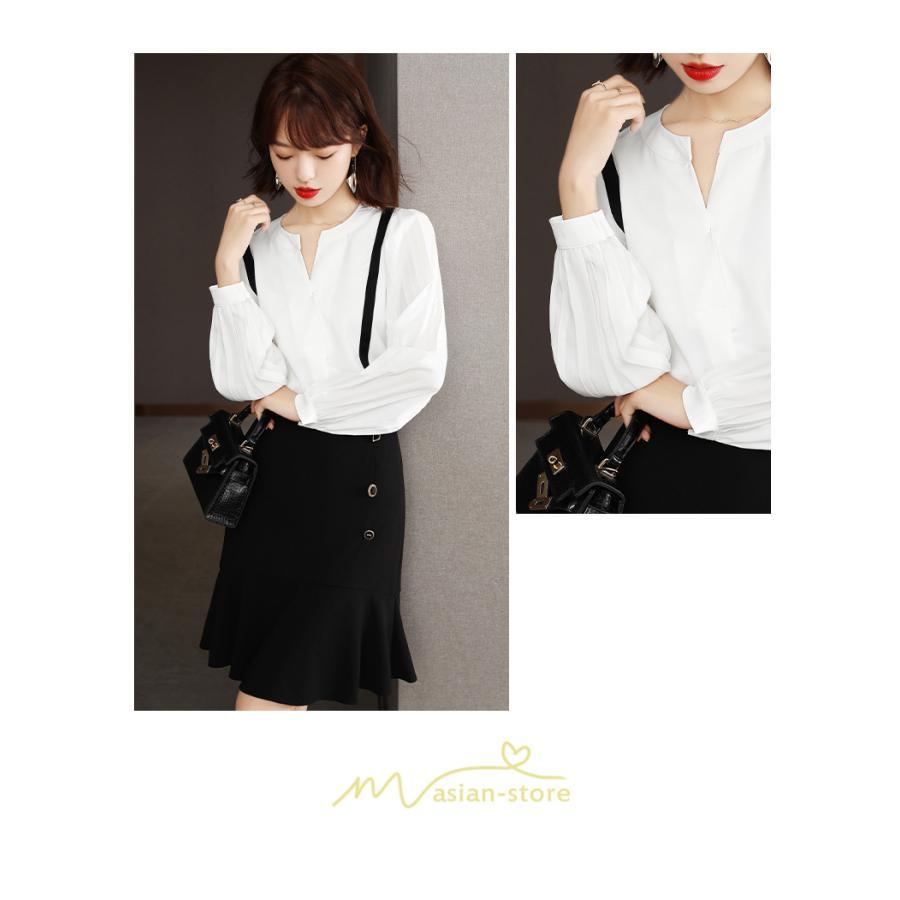 シャツ・ブラウス | ブラウス レディース シャツ 長袖 オフィス フォーマル スーツ インナー 白 シフォン ビジネス 着痩せ お仕事 通勤 高級感 上品 おしゃれ OL