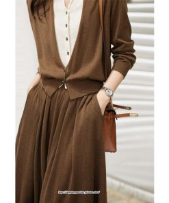 セットアップ | ニットレディース ドッキングニット ニットスカート 秋冬 上品 無地 羽織り フレアスカート ニットカーディガン ウエストゴム