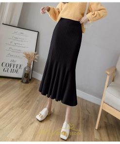 スカート | ロング丈 秋冬 レディース ロングウエストゴム ハイウエスト 黒 グレー マーメイド コーデ お出かけ 韓国風 脚長効果 フレア 人気新作