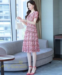 ミディアム | ワンピース レディース Aライン カジュアル Vネック サマー 半袖 ひざ丈 ミディアムワンピース 大きいサイズ 上品 花柄 着痩せ サマーワンピース 夏服