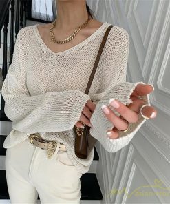 ニット・セーター | ニット サマーニット レディース トップス カットソー ニットソー Vネック 透かし編み 長袖 クルーネック Tシャツ ゆる 薄手 Tシャツ カジュアル リラックス