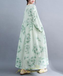 マキシ | ワンピース 大きいサイズ レディース マキシワンピ 緑 花柄 ぽっちゃり 長袖 サイドポケット かわいい きれいめ カジュアル 体型カバー 細見え 美シルエット