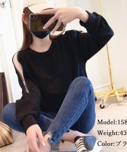 Tシャツ・カットソー | スウェット トレーナー 肩出しトップス カジュアル ファスナー オープンショルダー 体型カバー セクシー ゆったり クルーネック