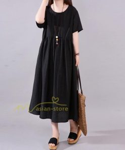 ミディアム | ワンピース 綿麻混ワンピース レディース 春 コットンリネン ロングワンピース 体型カバー ゆったり 着痩せ 30代 50代 カジュアル 韓国ファッション 40代 上品