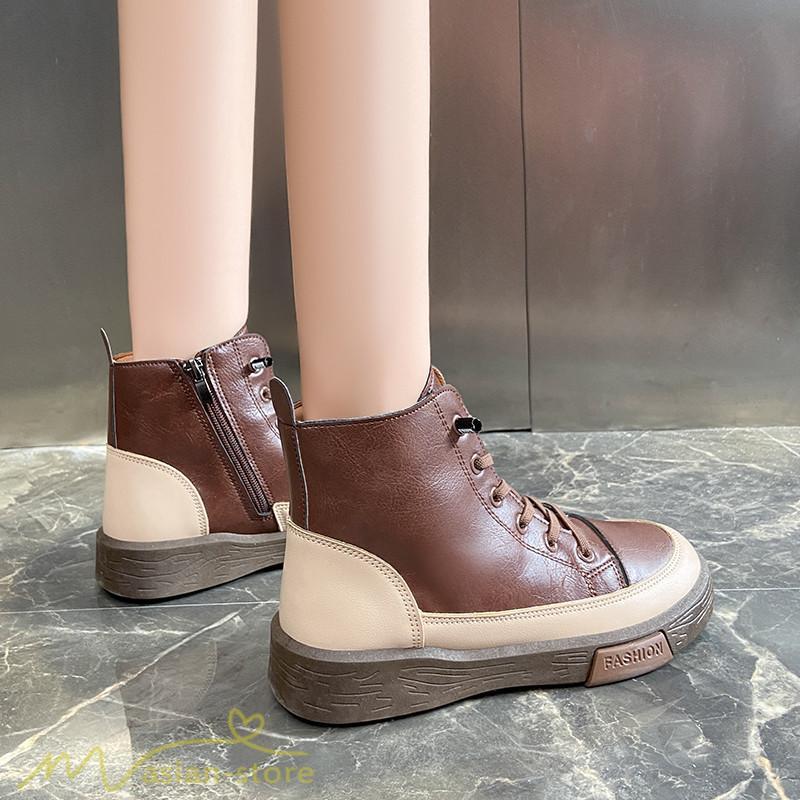 ショートブーツ | レディース ブーティー 太ヒール ブーツ ショートヒール カジュアル レースアップ 厚底 歩きやすい 厚底ブーツ コスプレ靴 編み上げブーツ