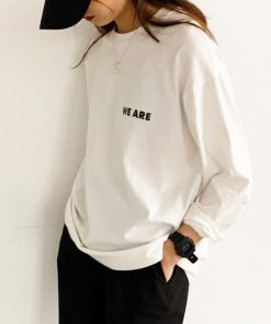 Tシャツ・カットソー | レディーストップス 英字ロゴ 体型カバー 韓国 Tシャツ ゆったり 長袖カットソー