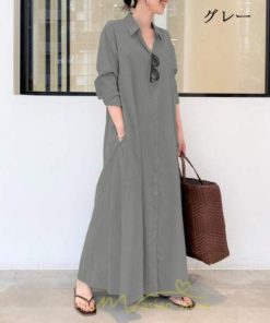 マキシ | ワンピース レディース 春 秋 長袖 ロングワンピース スカート マキシ丈 秋冬 通勤着 可愛い ゆったり 体型カバー カジュアル 綿麻 50代 40代 30代 20代