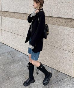 ニーハイブーツ | 厚底 ロングブーツ レースアップ 韓国風