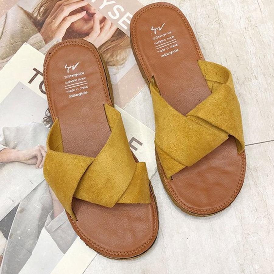 サンダル | ぺたんこレディース フラット クロスストラップコンフォート ビーチスエ−ド調 スリッパ