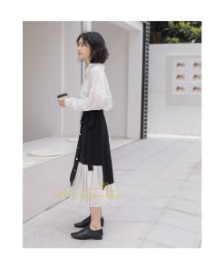 スカート | レディース プリーツバイカラー 春 夏 秋冬 体系カバー Aライン ドッキング シフォン 20代30代40代50代 通勤通学 カジュアル 着痩せ レトロ風