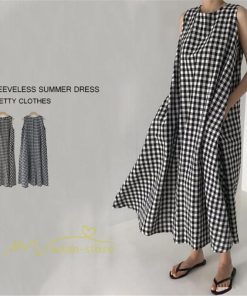 マキシ | ロングワンピース ワンピース ロングワンピ レディース マキシ丈 ワンピ ノースリーブ Aライン 体型カバー チェック柄 ゆったり きれいめ 40代 夏 おしゃれ 30代