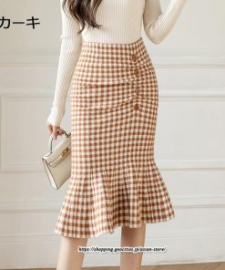 スカート | マーメイドニットレディース ひざ丈 チェック柄 おしゃれ かわいい レディース ボトムス 2022年秋冬 ニット きれい