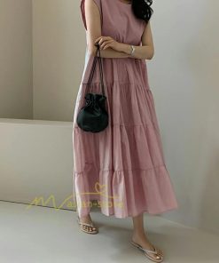 マキシ | ワンピース Aラインノースリーブマキシ丈ワンピース ビッグシルエット 無地 レディース ロング丈 体型カバー カジュアル 麻 綿 ゆったり 20代30代40代