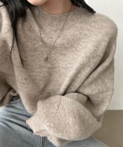 ニット・セーター | ニット レディース 秋冬 厚手 トップス セーター 秋服コーデ 長袖 パフスリーブ ボリューム感 スリット ゆったり 30代 上品 無地 大人 ニットセーター 大きめ