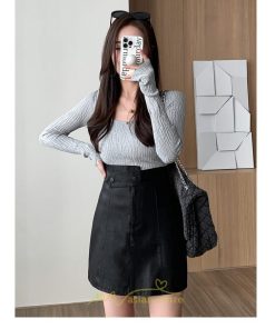 スカート | ミニレディース Aライン タイト フェイクレザー 脚長効果 シンプル ショート丈 カジュアル 着回し オシャレ 通勤 新作 お出かけ