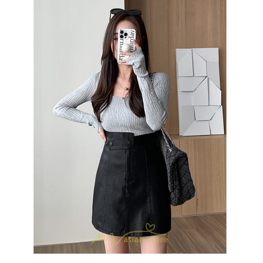 スカート | ミニレディース Aライン タイト フェイクレザー 脚長効果 シンプル ショート丈 カジュアル 着回し オシャレ 通勤 新作 お出かけ