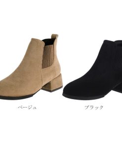 パンプス | サイドゴア レディース ローヒール靴 スエード 太ヒール ショートブーツ ブーティー 歩きやすい