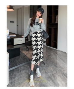 スカート | ロング 春秋冬 レディース ミモレ丈 ウエストゴム ハイウエスト Aライン 無地 きれいめ 大人 千鳥格柄 高見え 人気 SNS映え かっこいい 個性的