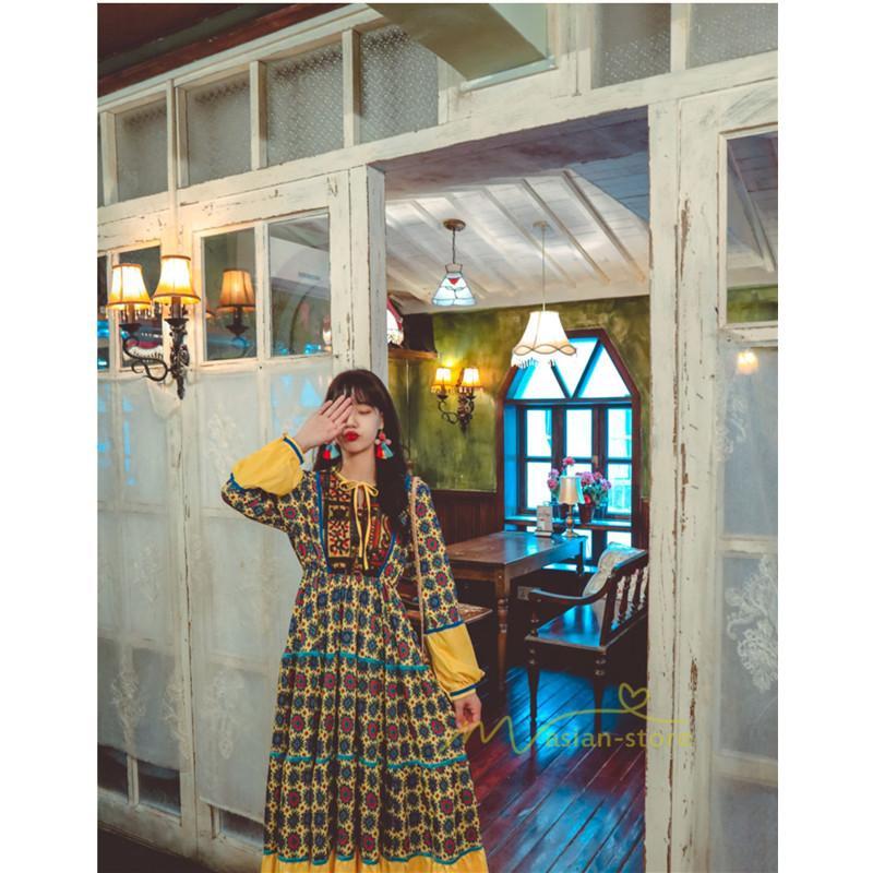 マキシ | ワンピース レディース 春夏 マキシワンピース 長袖ワンピース 綿麻 無地 Aライン フレアワンピース ハイウェスト エスニック ボヘミア風 ロング リゾート