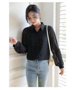 シャツ・ブラウス | ブラウス レディース きれいめ 40代 春秋新作 オシャレブラウス シャツ 長袖トップス Vネックブラウス 大人 シャツ30代 ゆったり 通勤 50代 ドット柄