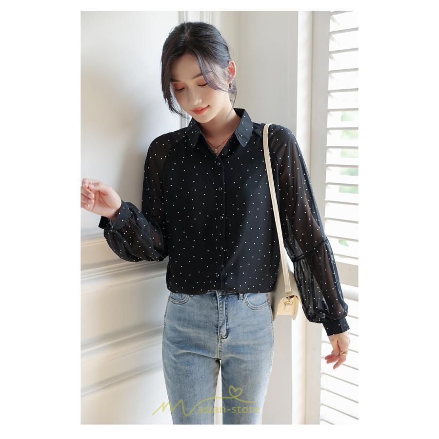 シャツ・ブラウス | ブラウス レディース きれいめ 40代 春秋新作 オシャレブラウス シャツ 長袖トップス Vネックブラウス 大人 シャツ30代 ゆったり 通勤 50代 ドット柄