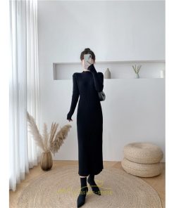 ニットワンピース | レディース 冬 きれいめ ロング おしゃれ 秋冬 長袖 ハイネック サイドスリット セクシー 同窓会 デート 大人フェミニン 女子会 韓国風